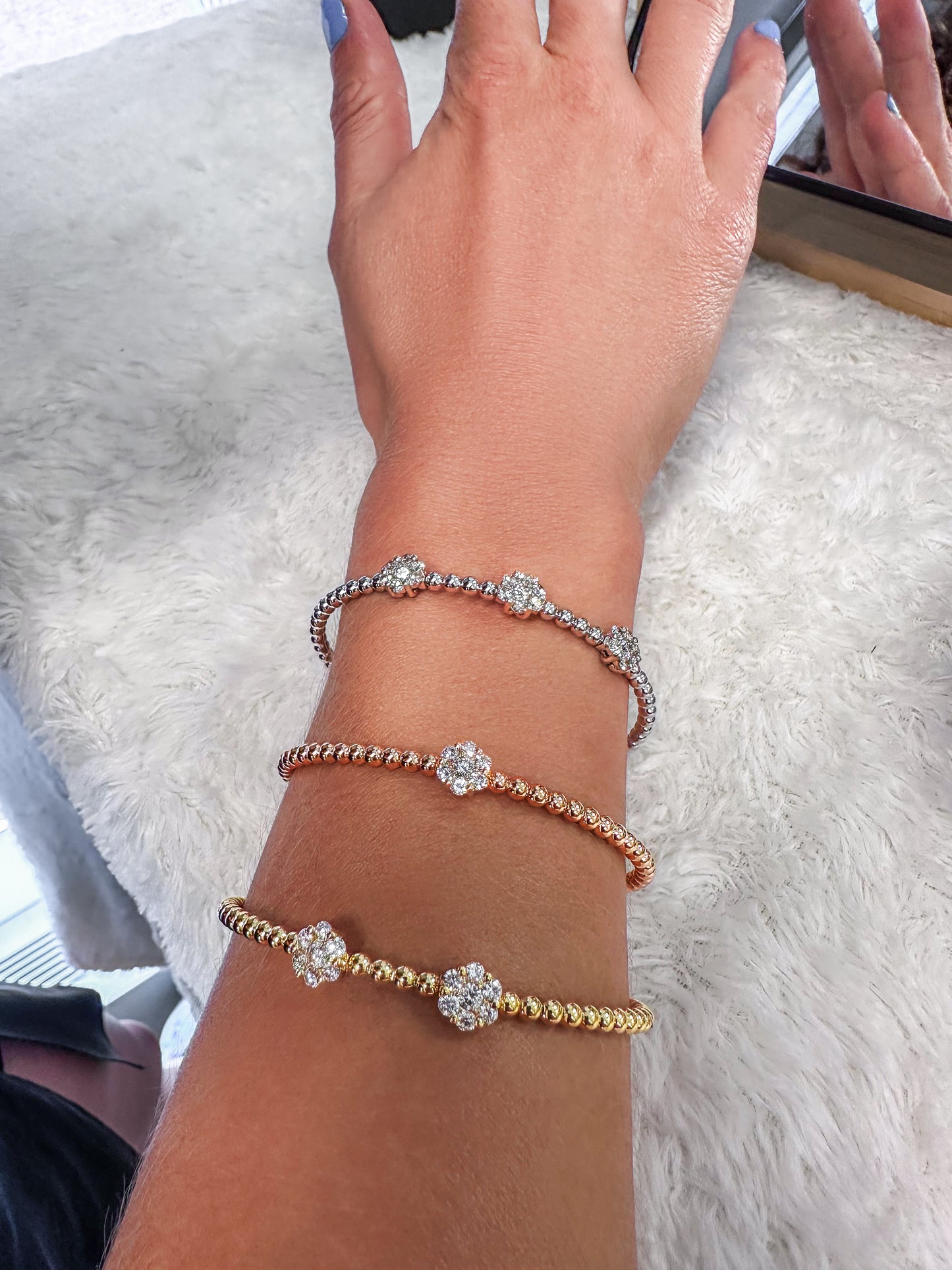 Handcrafted Italian Double Cluster Bangle - Diamonds in 18K Gold
