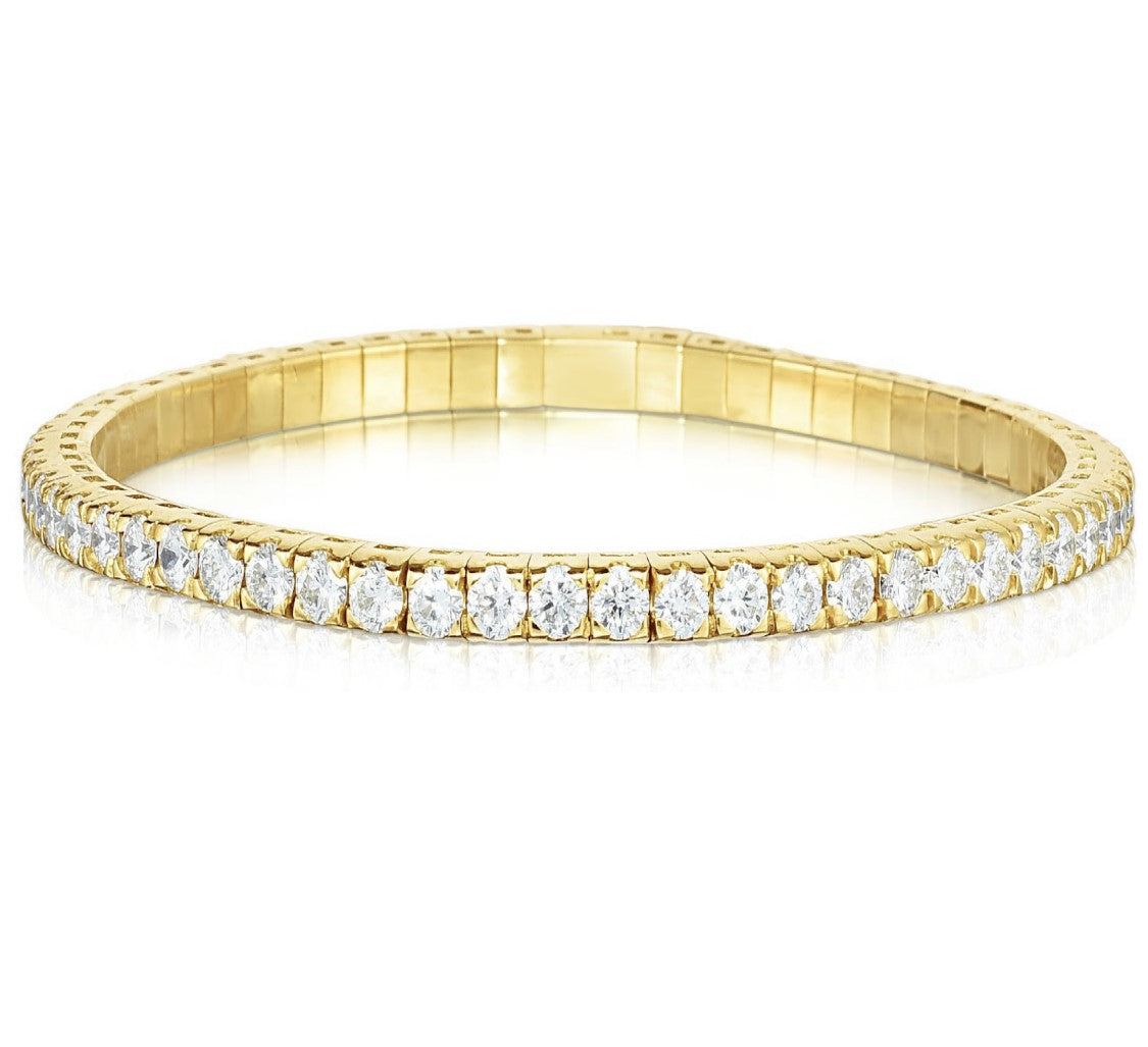 Handcrafted Italian Stretch Bracelet - 18K Yellow Gold with 5ct Round Diamonds | The Jewelry Addict