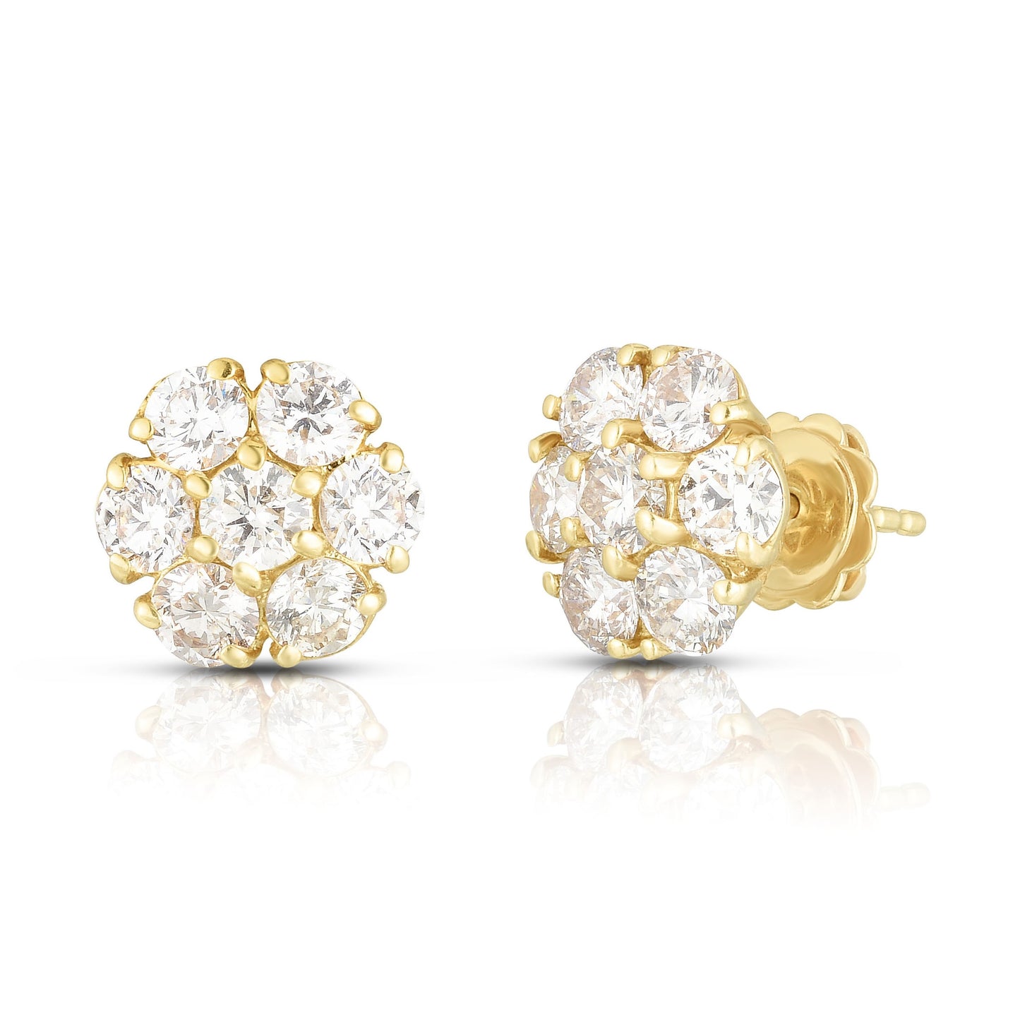 Cluster Stud Earrings - 14K Gold with Floral Diamond Design by The Jewelry Addict