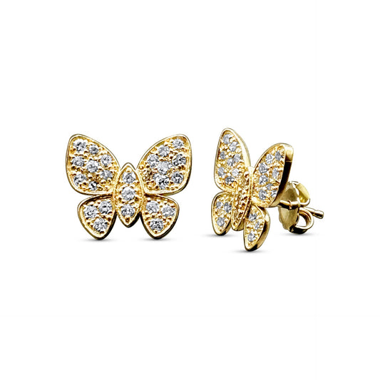 Butterfly Stud Earrings - 14K Gold with 1.30ct Diamonds