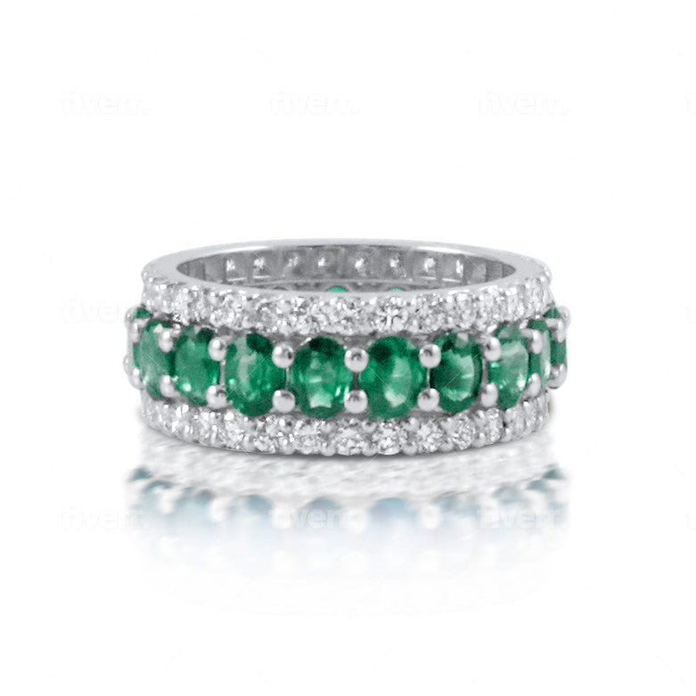 Colored Oval Halo Eternity Ring