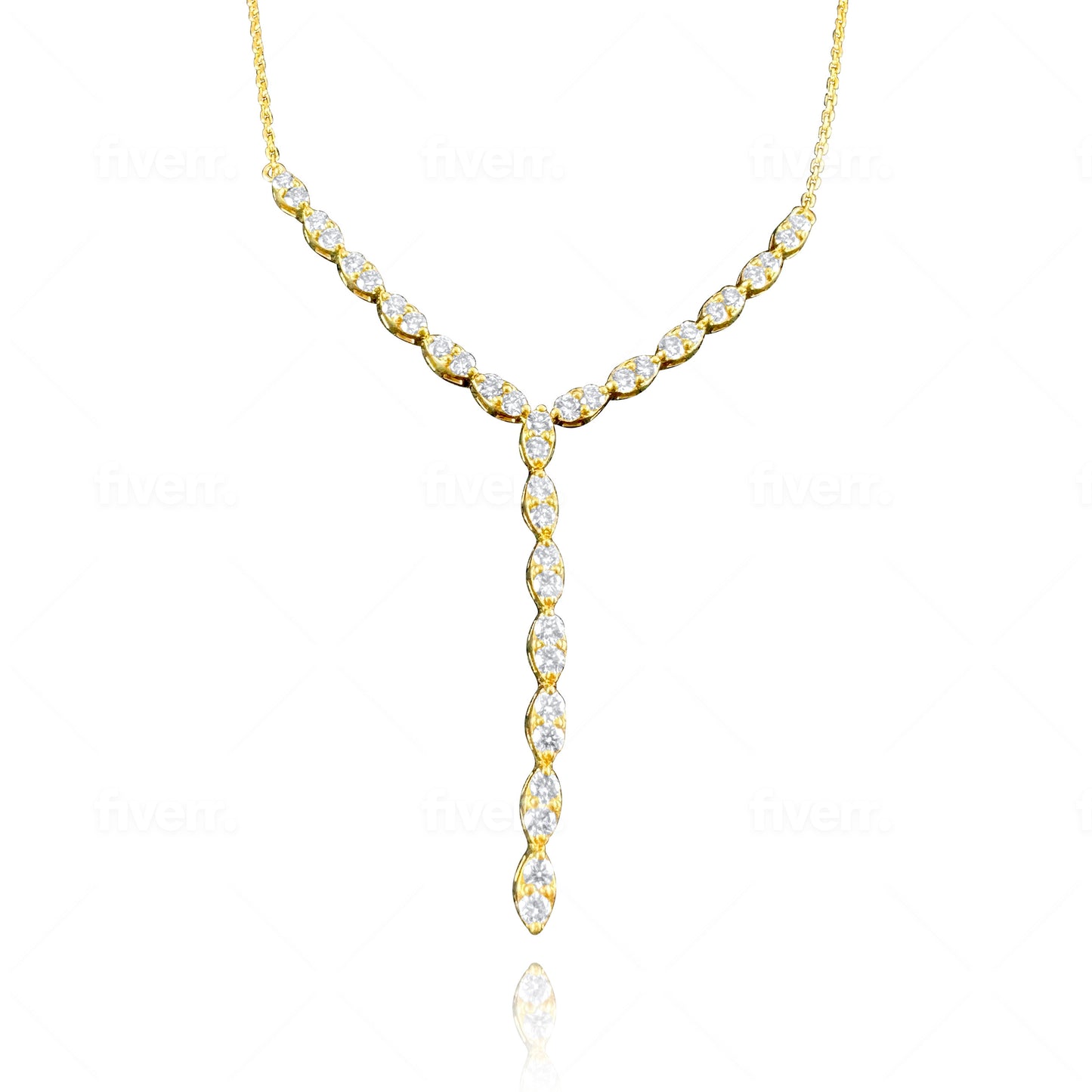 Y Shape necklace - 14k Gold With 2ct Diamonds