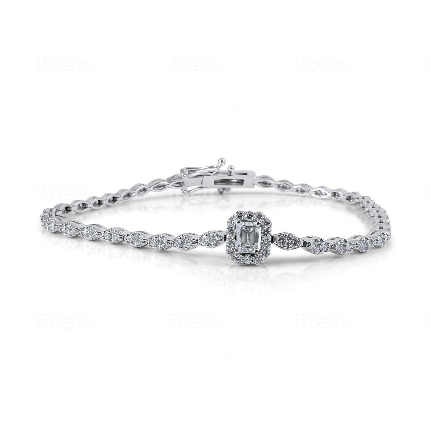 Diamond Halo Center Bracelet - 14K Gold with 2.20ct Diamonds, 7"