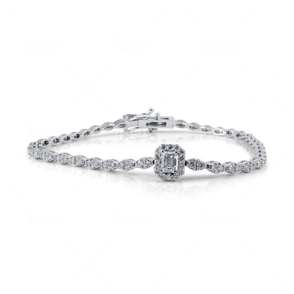 Diamond Halo Center Bracelet - 14K Gold with 2.20ct Diamonds, 7"