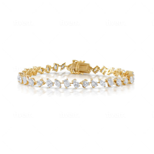 Mixed Shape Tennis Bracelet - 6.60ct Diamonds in 14K Gold, 7"