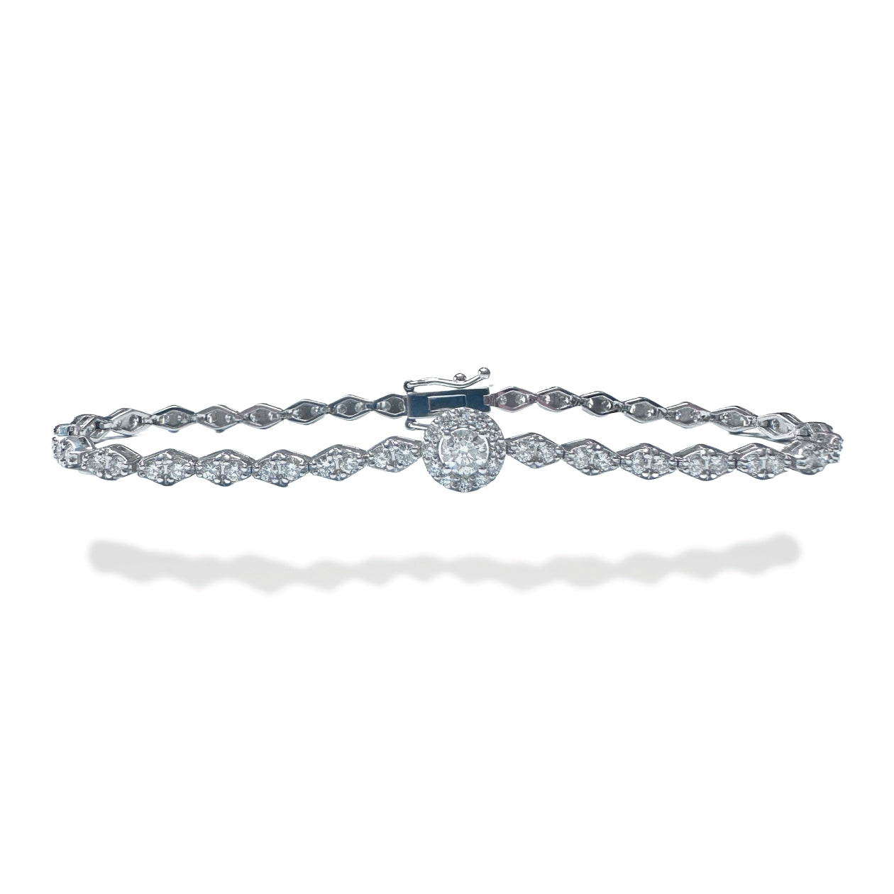 Diamond Halo Center Bracelet - 14K Gold with 2.20ct Diamonds, 7"