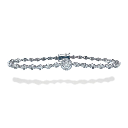 Diamond Halo Center Bracelet - 14K Gold with 2.20ct Diamonds, 7"