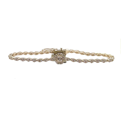 Diamond Halo Center Bracelet - 14K Gold with 2.20ct Diamonds, 7"