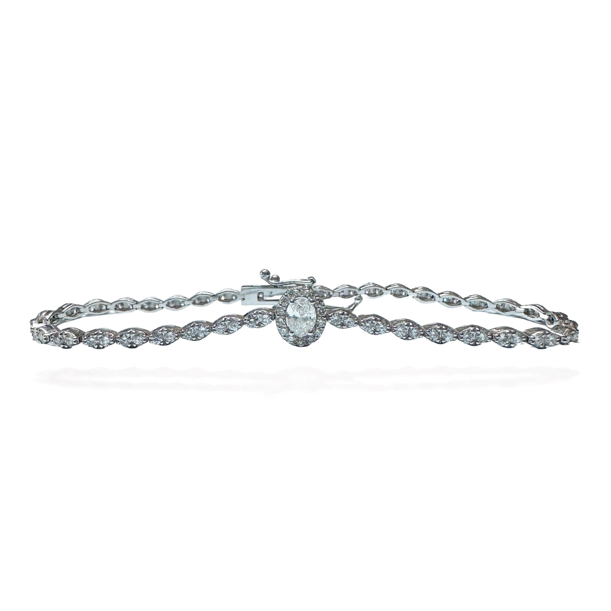 Diamond Halo Center Bracelet - 14K Gold with 2.20ct Diamonds, 7"