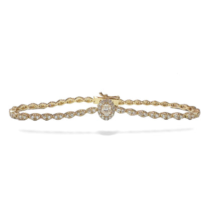 Diamond Halo Center Bracelet - 14K Gold with 2.20ct Diamonds, 7"