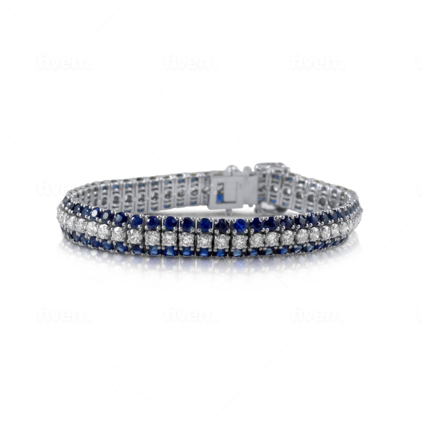 Three Row Sapphire Diamond Bracelet - 18K White Gold with 20.30ct Gems, 7"