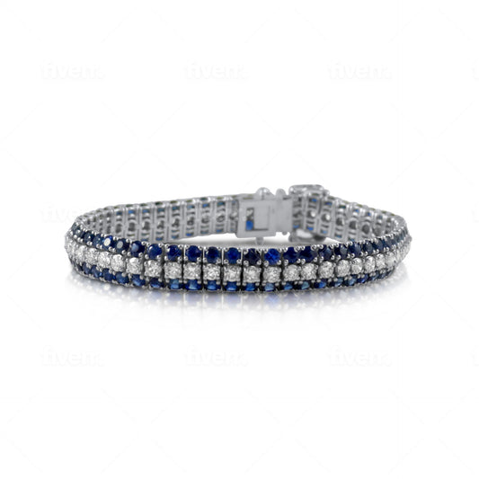 Three Row Sapphire Diamond Bracelet - 18K White Gold with 20.30ct Gems, 7"