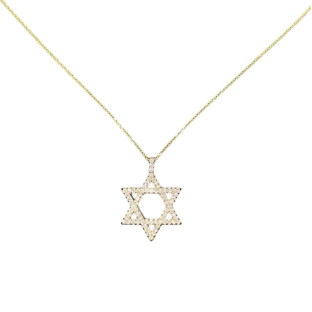 Jewish Star Pendant with chain - 14K Yellow Gold with Diamonds | The Jewelry Addict