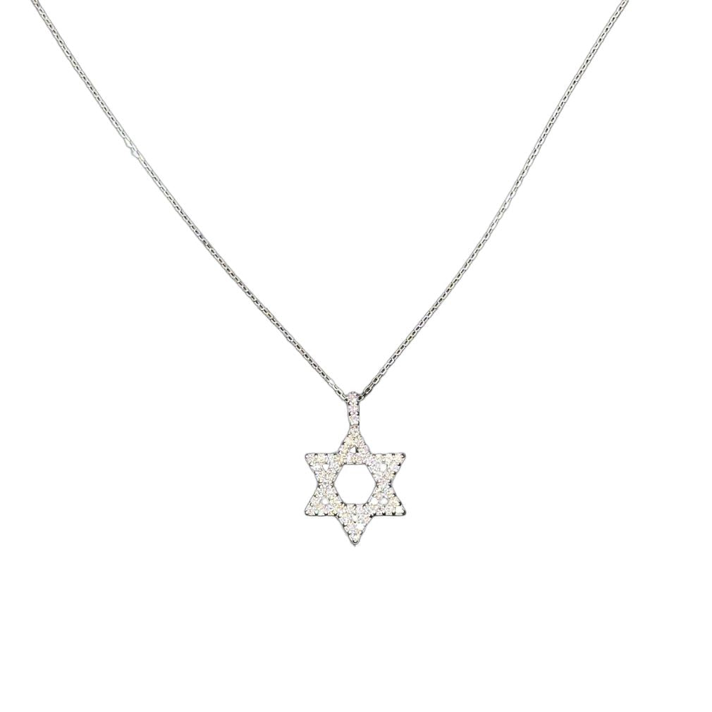 Jewish Star Pendant with Chain - 14K White Gold with Diamonds | The Jewelry Addict