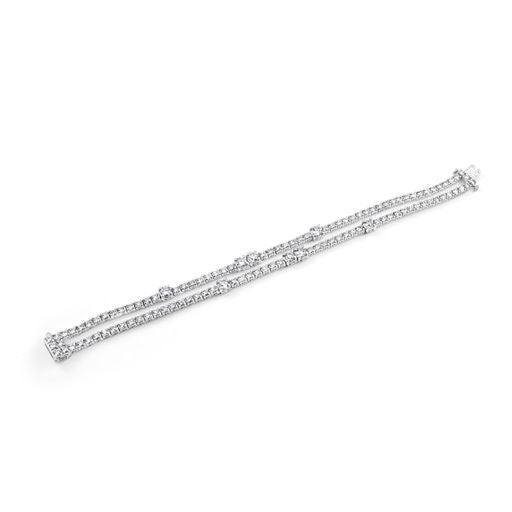 Two Row Station Tennis Bracelet - 5ct Diamonds in 14K Gold, 7" | The Jewelry Addict