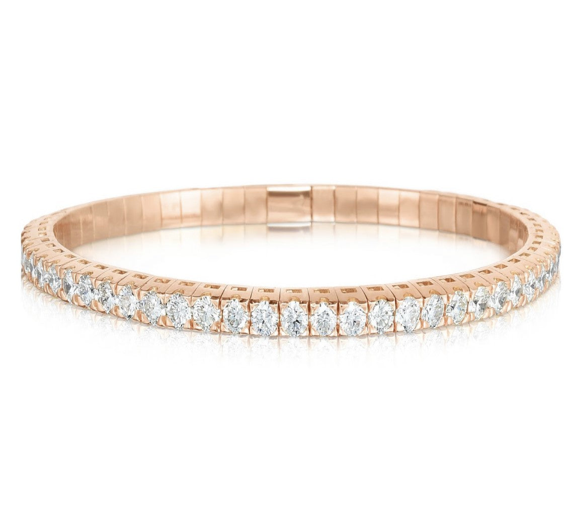 Handcrafted Italian Stretch Bracelet - 18K Rose Gold with 5ct Round Diamonds | The Jewelry Addict