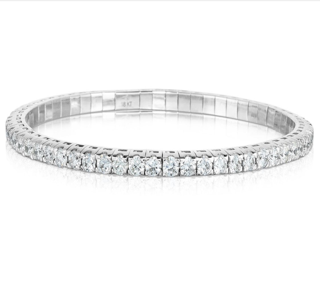 Handcrafted Italian Stretch Bracelet - 18K White Gold with 5ct Round Diamonds | The Jewelry Addict