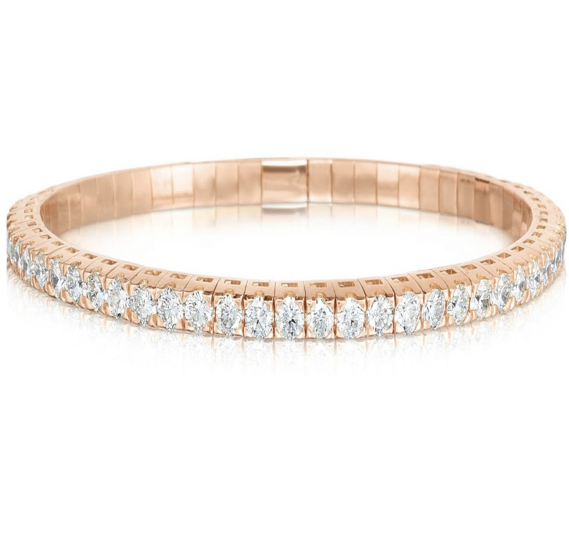 Handcrafted Italian Stretch Bracelet - 18K Rose Gold with 8ct Round Diamonds | The Jewelry Addict