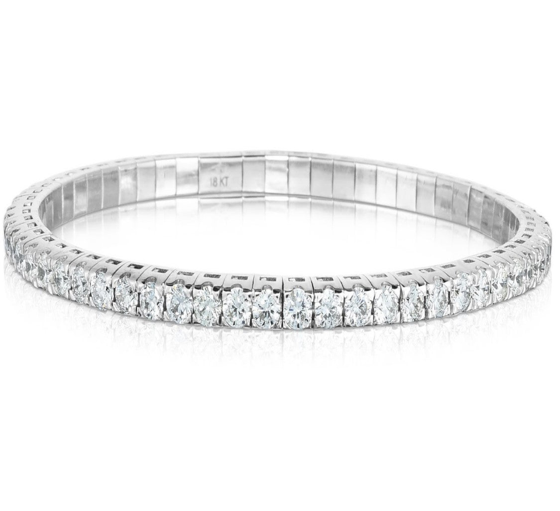 Handcrafted Italian Stretch Bracelet - 18K White Gold with 8ct Round Diamonds | The Jewelry Addict