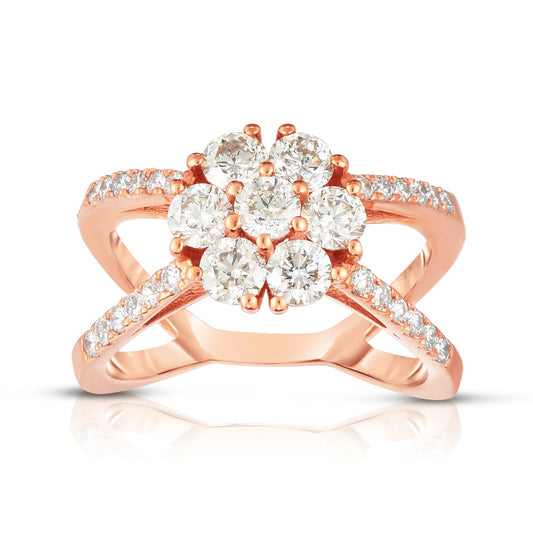 Cluster Ring - 18K Rose Gold with Floral Diamond Design by The Jewelry Addict