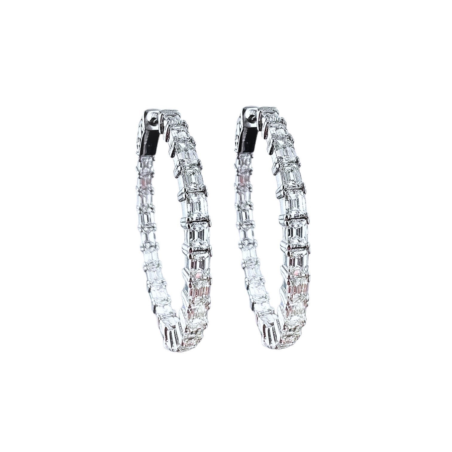 Emerald Cut Diamond Hoops - 4.5ct in 14K White Gold by The Jewelry Addict