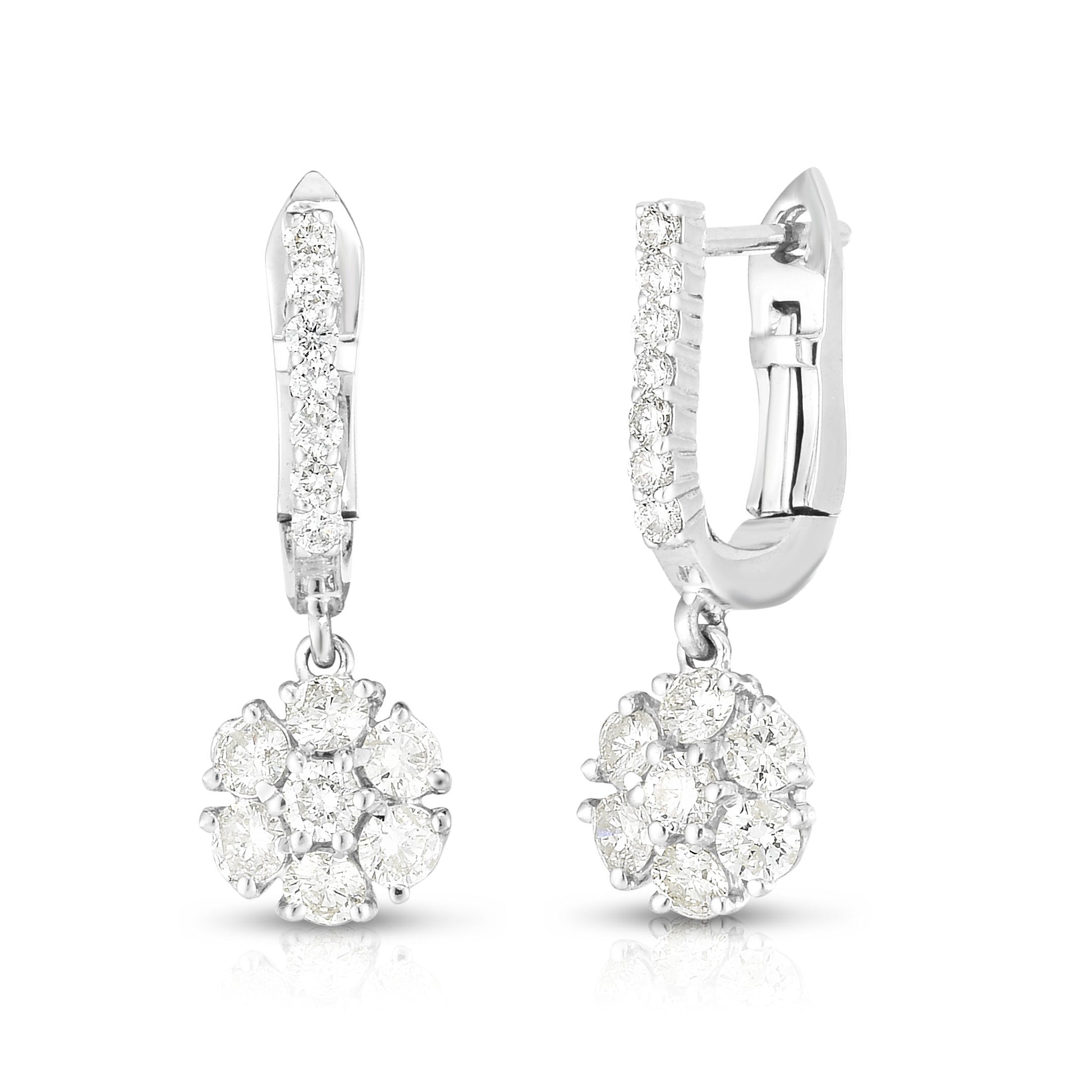 Hanging Cluster Earrings - Diamonds in 18K White Gold | The Jewelry Addict