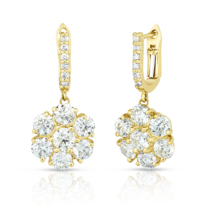 Hanging Cluster Earrings - Diamonds in 18K Yellow Gold | The Jewelry Addict