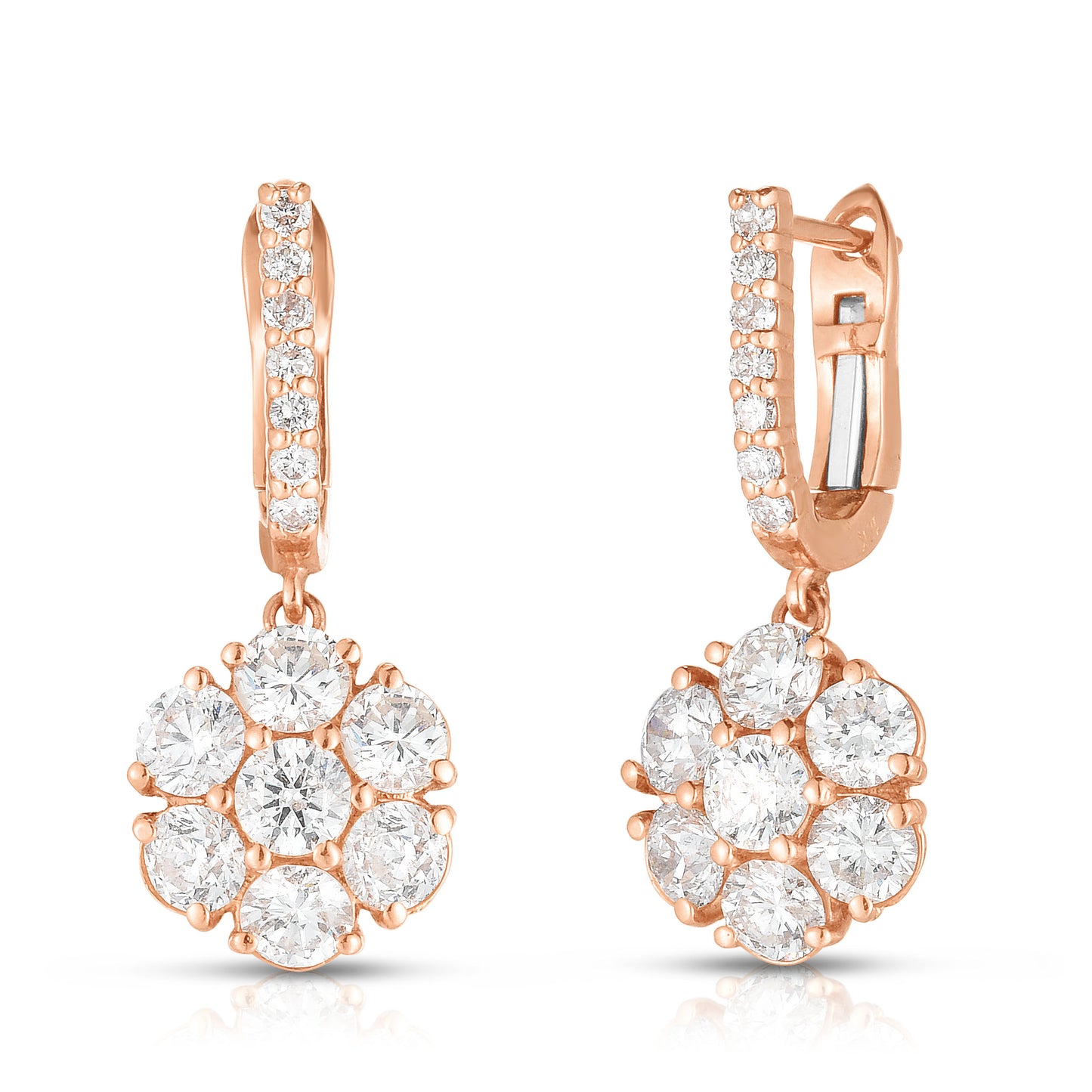 Hanging Cluster Earrings - Diamonds in 18K Rose Gold | The Jewelry Addict