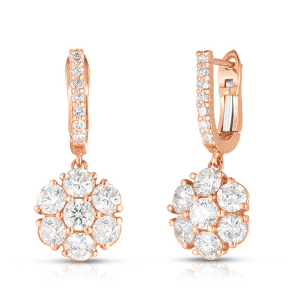 Hanging Cluster Earrings - Diamonds in 18K Rose Gold | The Jewelry Addict