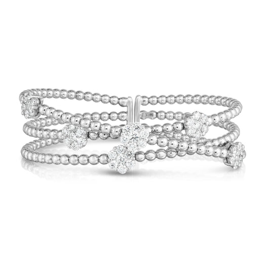 Italian Three Row Cluster Bangle - 2ct Diamonds in 18K White Gold | The Jewelry Addict