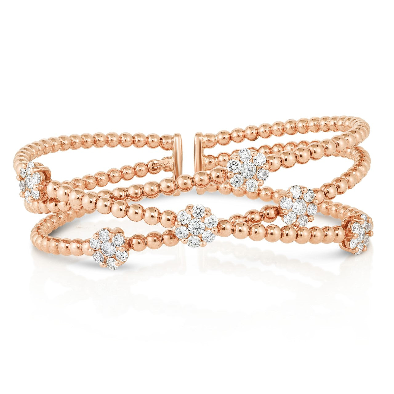 Italian Three Row Cluster Bangle - 2ct Diamonds in 18K Rose Gold | The Jewelry Addict