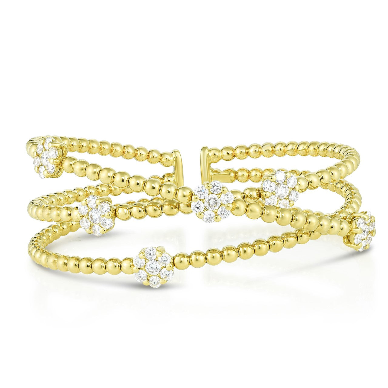 Italian Three Row Cluster Bangle - 2ct Diamonds in 18K Yellow Gold | The Jewelry Addict