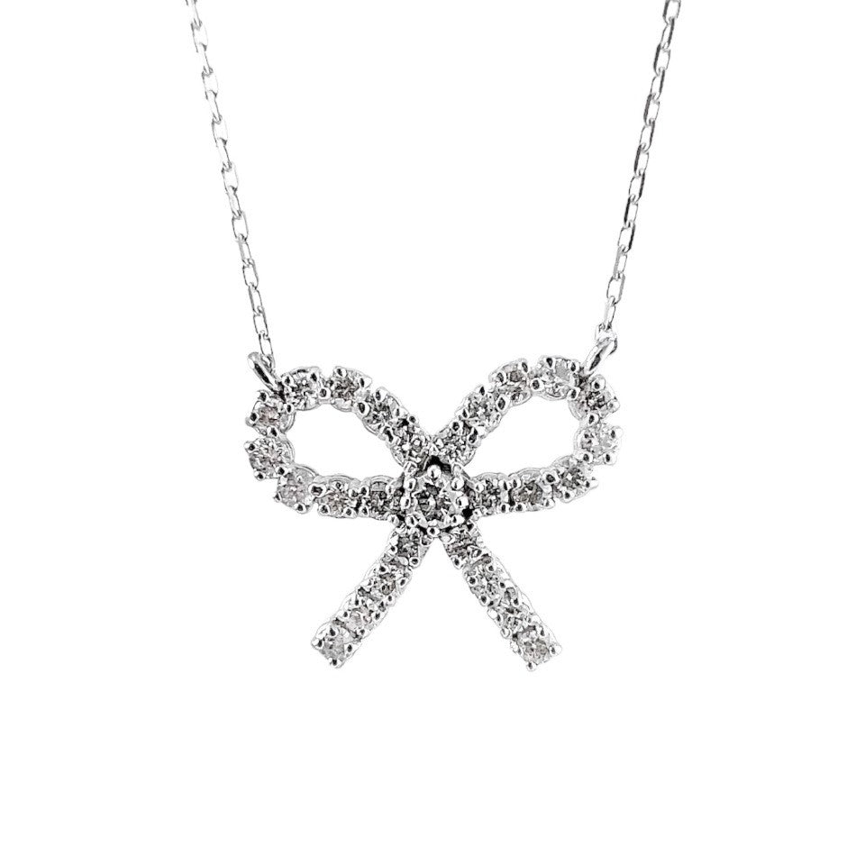 14K White Gold necklace with Diamond Bow by The Jewelry Addict