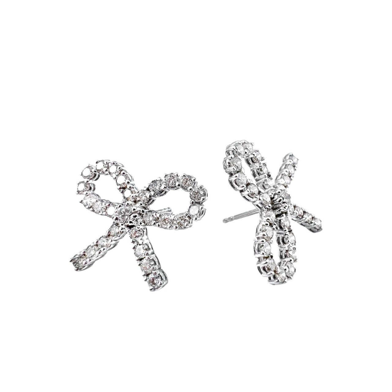 Bow Stud Earrings by The Jewelry Addict - 14K White Gold with Diamond Bow