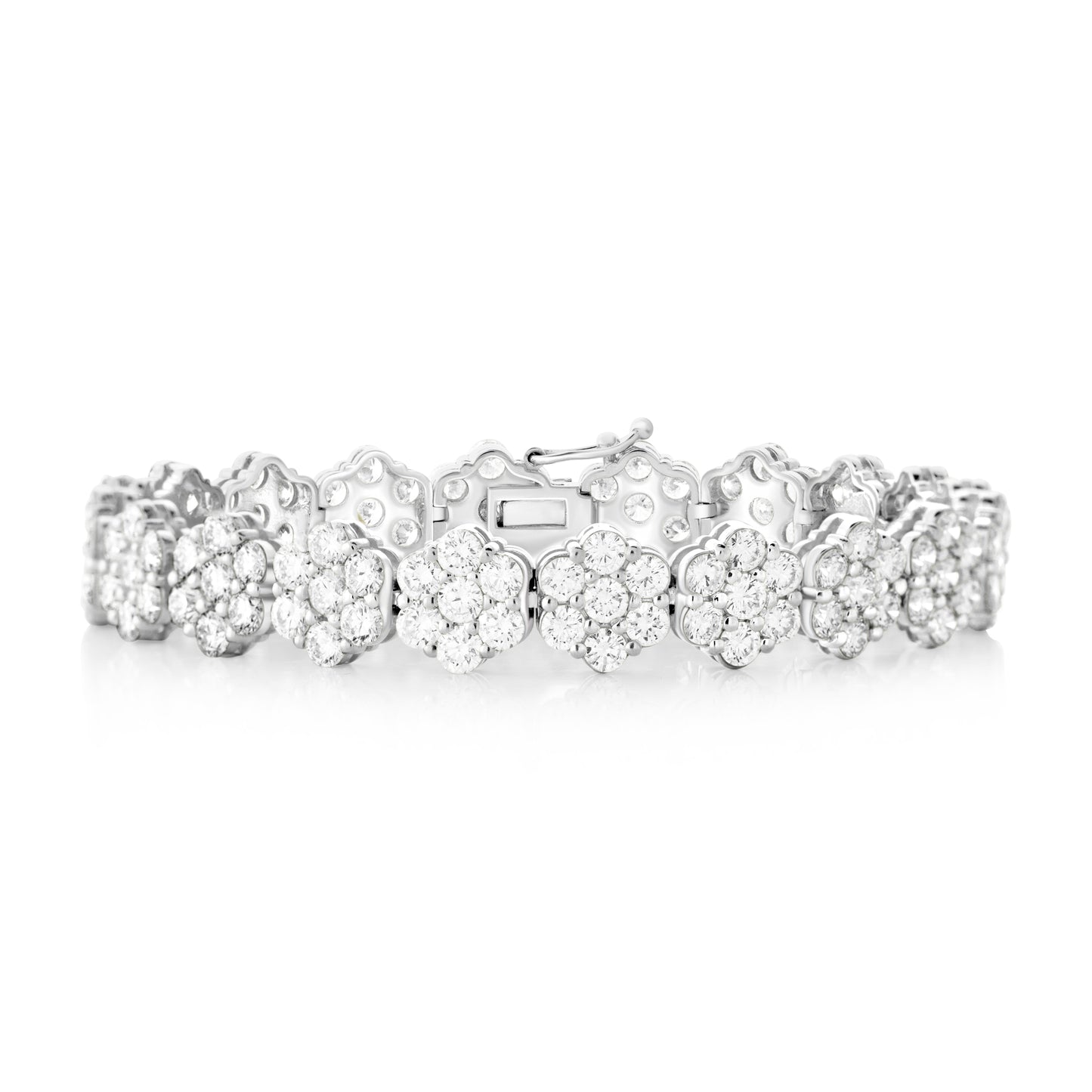 Close up of Cluster Tennis Bracelet - 14K White Gold & Floral Diamond Design The Jewelry Addict