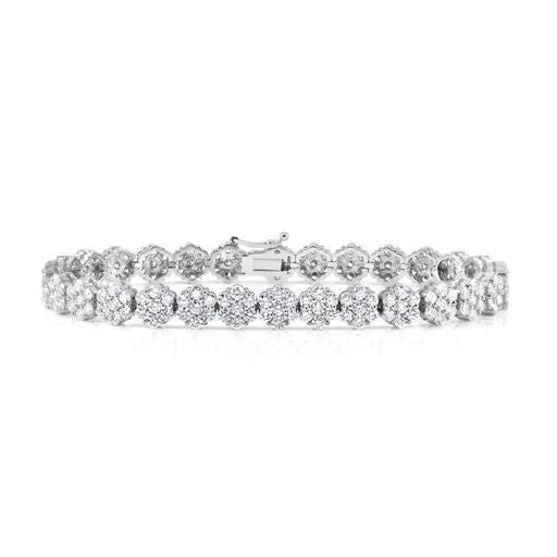 Cluster Tennis Bracelet - 14K White Gold & Floral Diamond Design by The Jewelry Addict