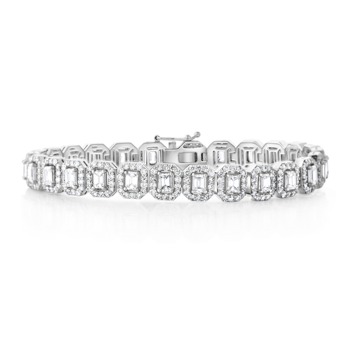 Emerald Cut Diamond Halo Bracelet - 8ct in 14K White Gold by The Jewelry Addict