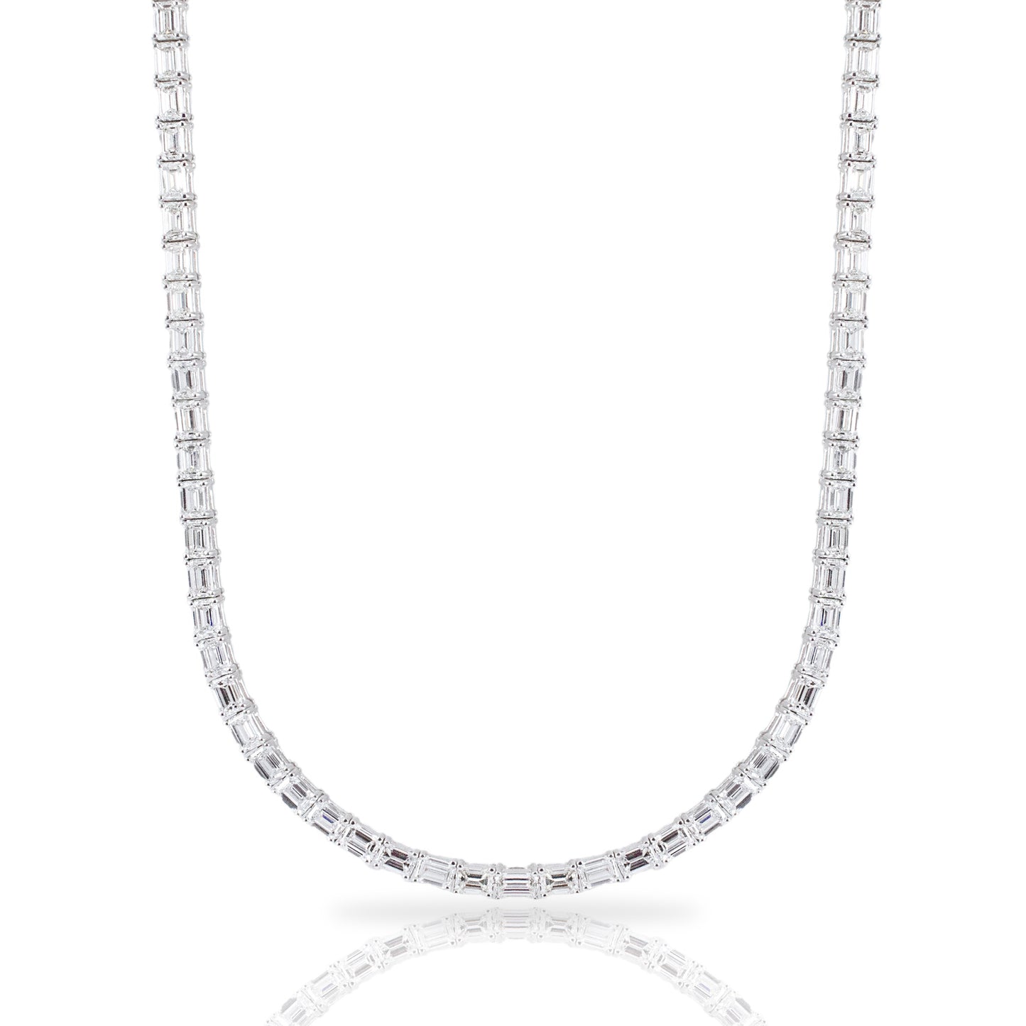 Emerald Cut Tennis Necklace East to West - 20ct in 18K Gold, 18" | The Jewelry Addict