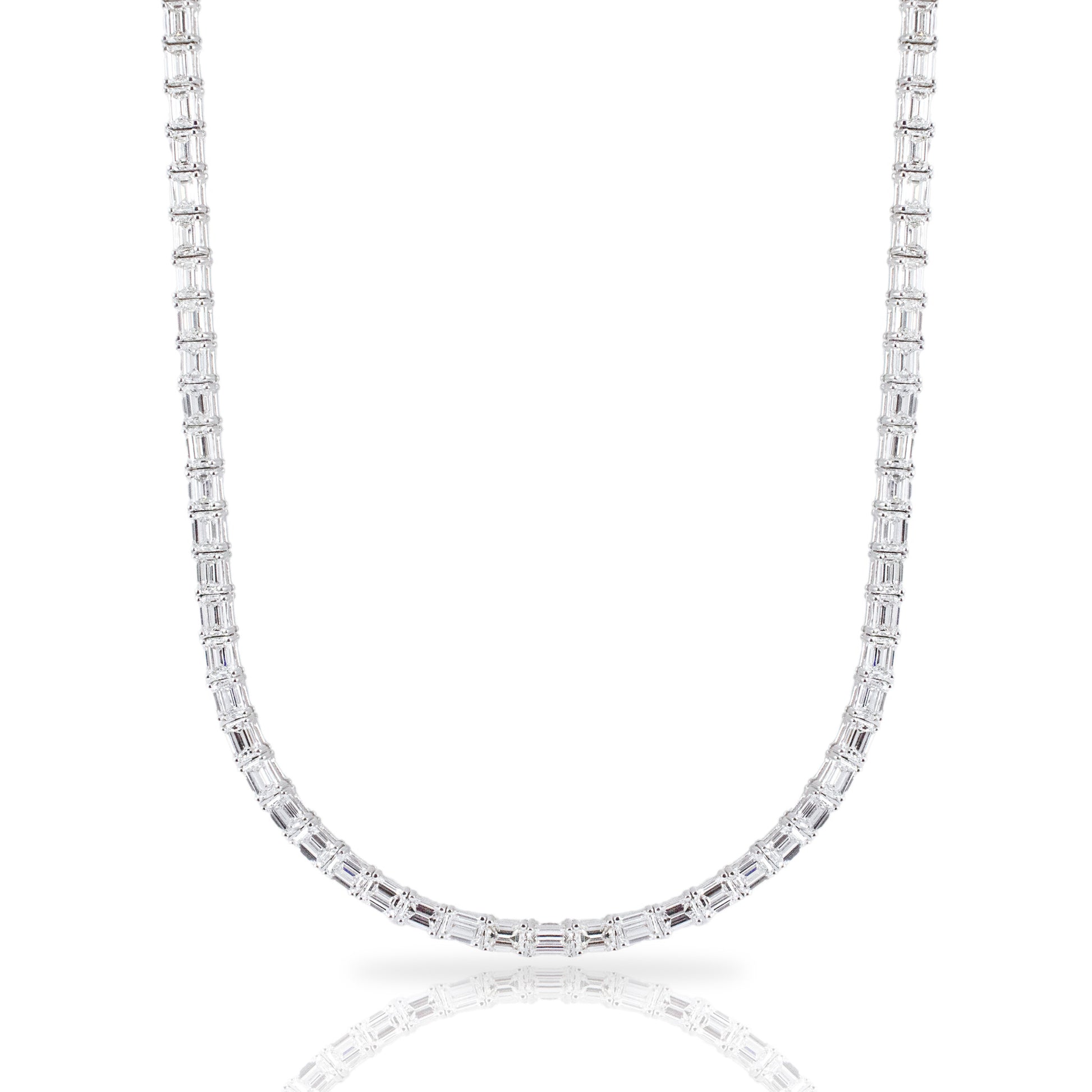 Emerald Cut Tennis Necklace East to West - 20ct in 18K Gold, 18" | The Jewelry Addict