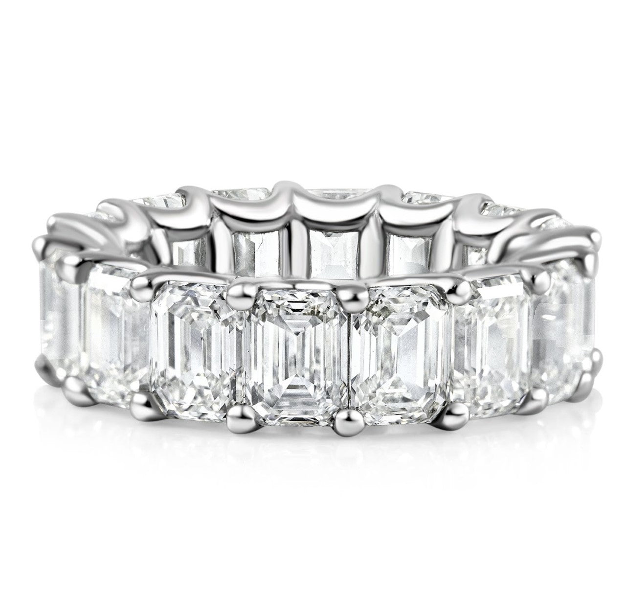 TJA | Emerald Cut Eternity Rings - Platinum with Colorless Diamonds