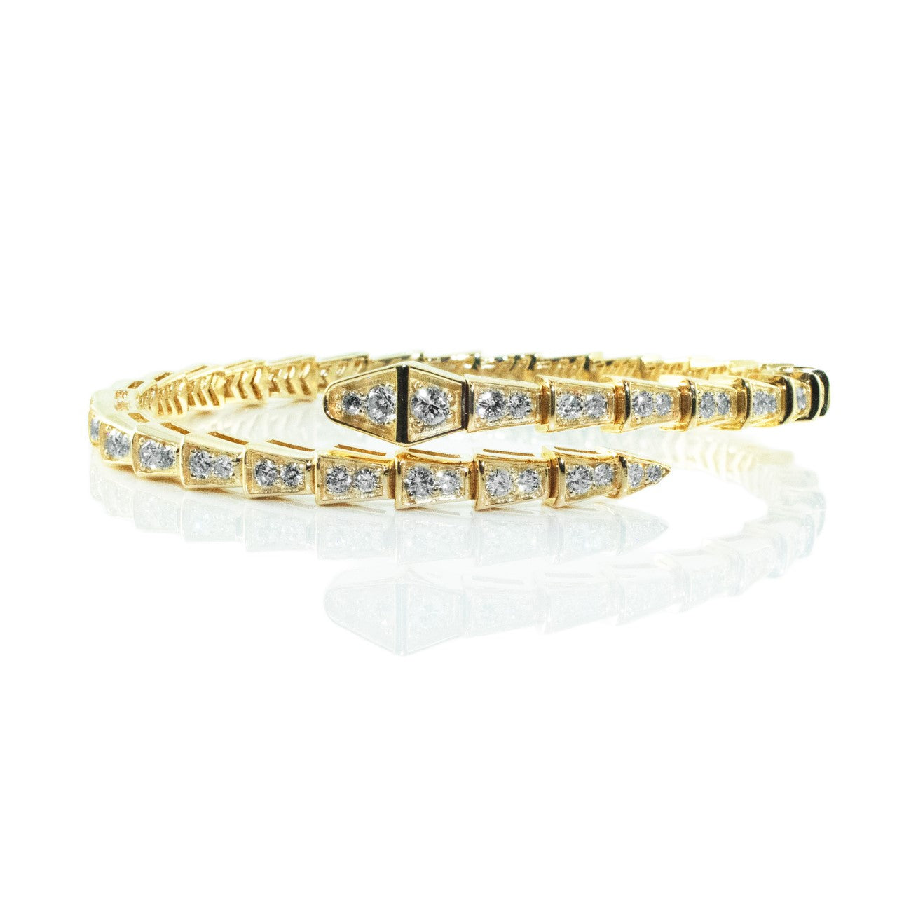 Fashion Snake Bangle - 14K Yellow Gold with Diamonds | The Jewelry Addict