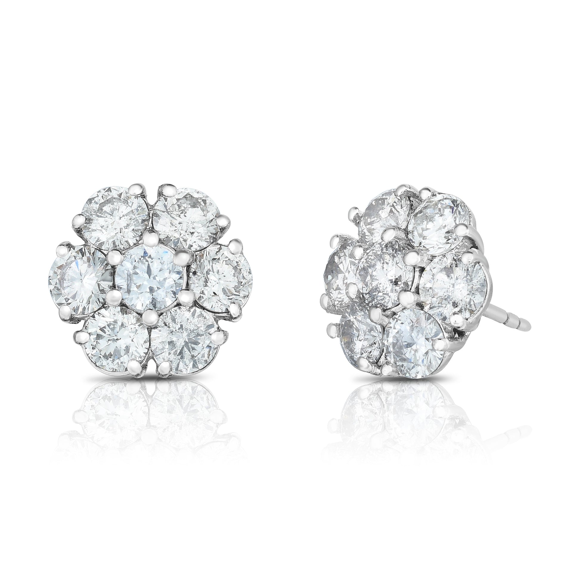 Cluster Stud Earrings - 14K White Gold with Floral Diamond Design by The Jewelry Addict