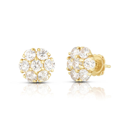 Cluster Stud Earrings - 14K Gold with Floral Diamond Design by The Jewelry Addict