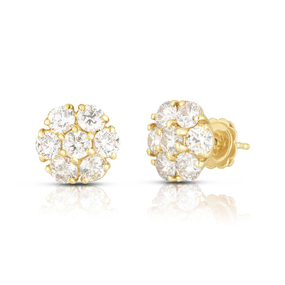 Cluster Stud Earrings - 14K Yellow Gold with Floral Diamond Design by The Jewelry Addict