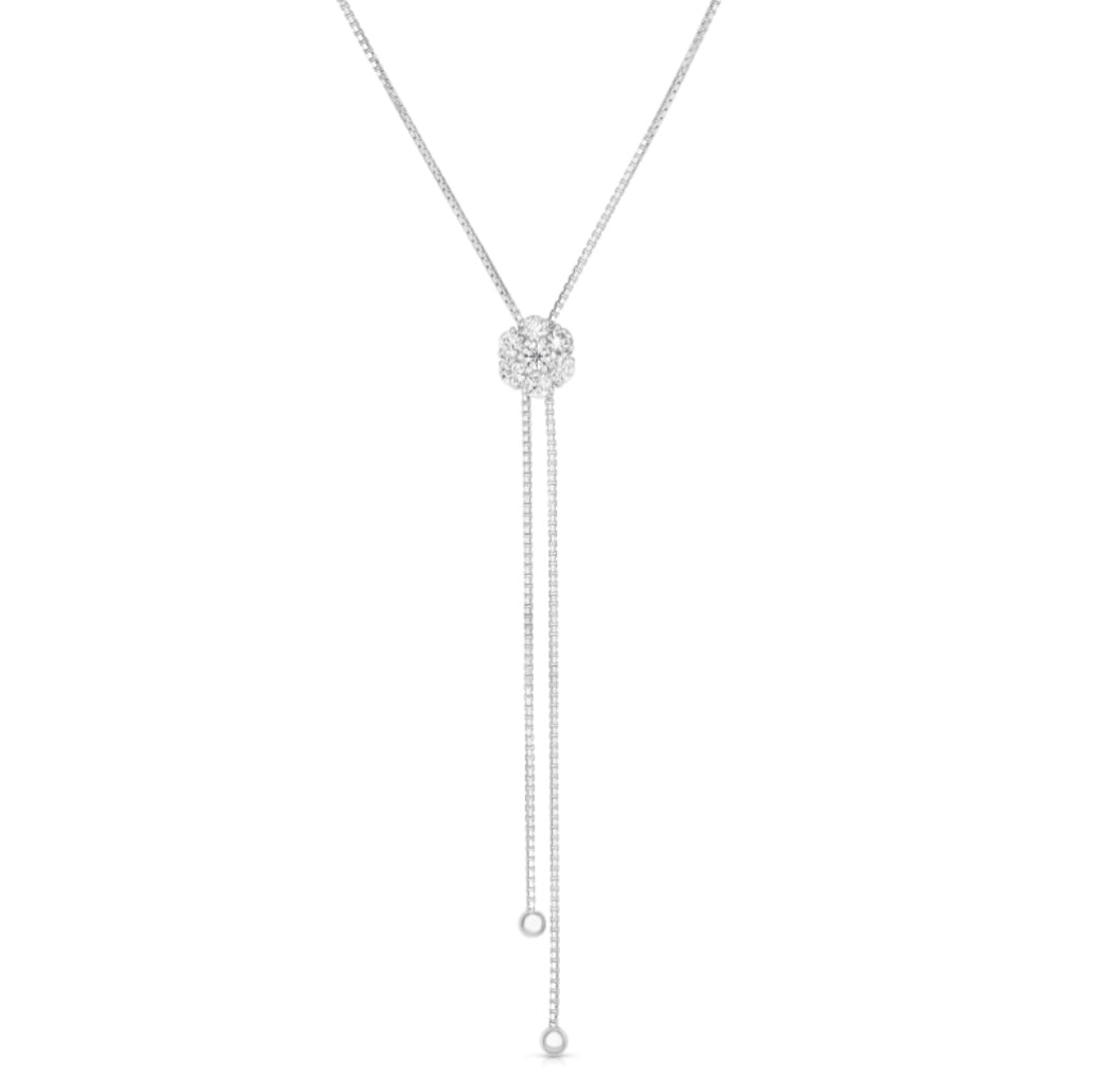 Cluster Slider Necklace - 14K White Gold with Floral Diamond Design by The Jewelry Addict