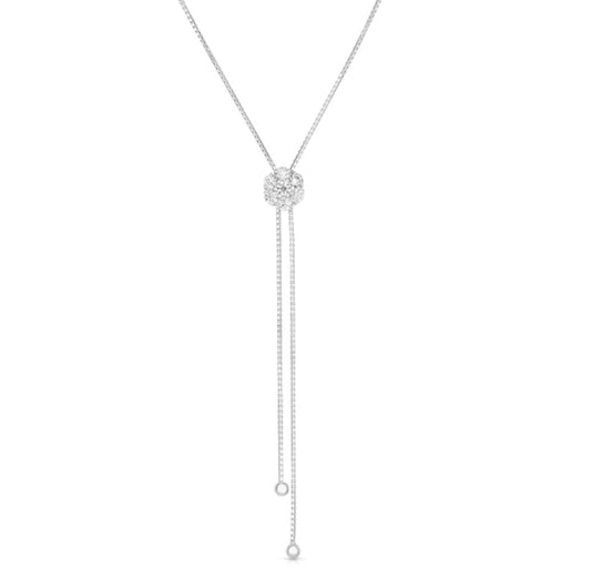 Cluster Slider Necklace - 14K White Gold with Floral Diamond Design by The Jewelry Addict