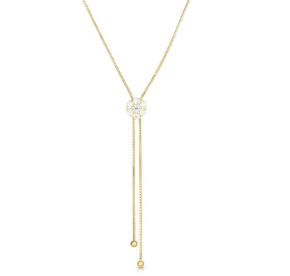 Cluster Slider Necklace - 14K Yellow Gold with Floral Diamond Design by The Jewelry Addict