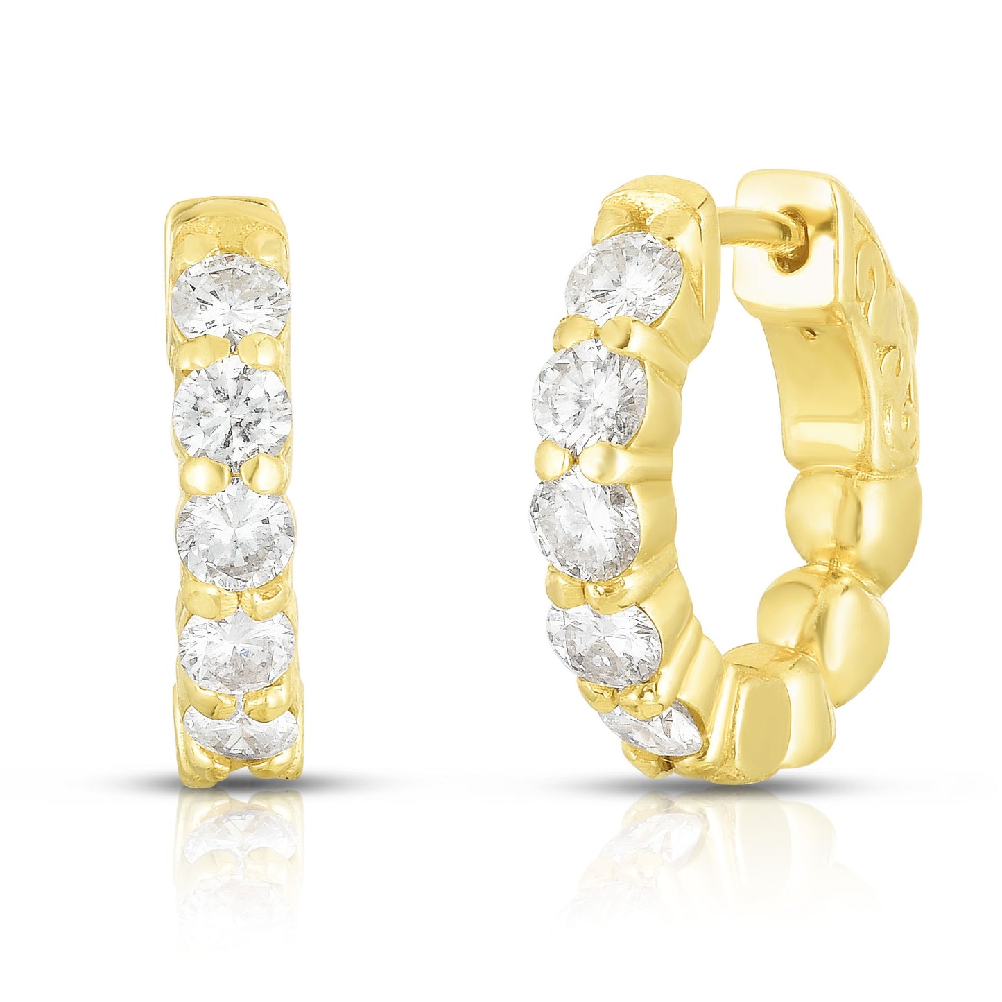 The Jewelry Addict | Huggie Earrings - 14K Yellow Gold with Diamonds