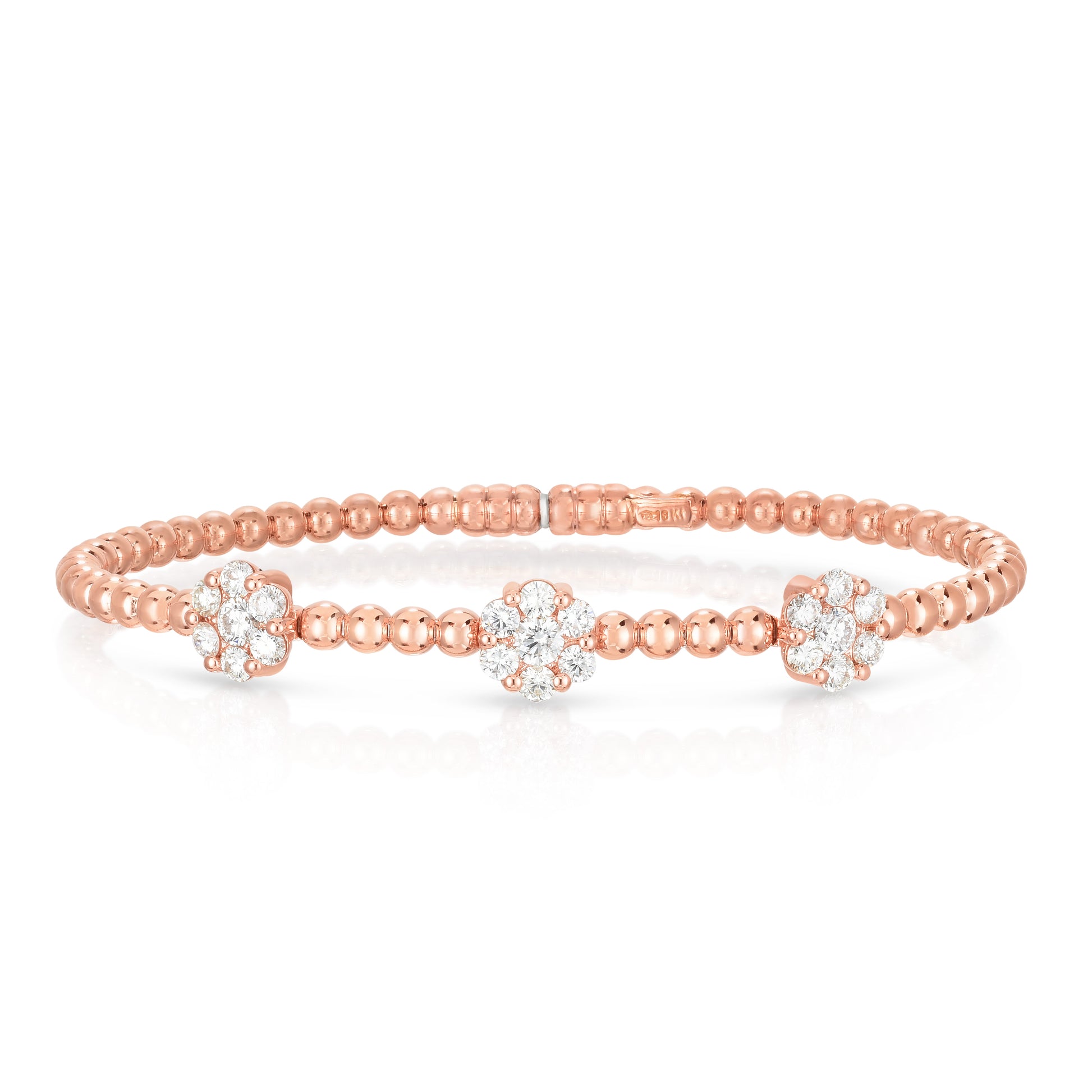 Handcrafted Triple Cluster Bangle - 1ct Diamonds in 18K Rose Gold | The Jewelry Addict