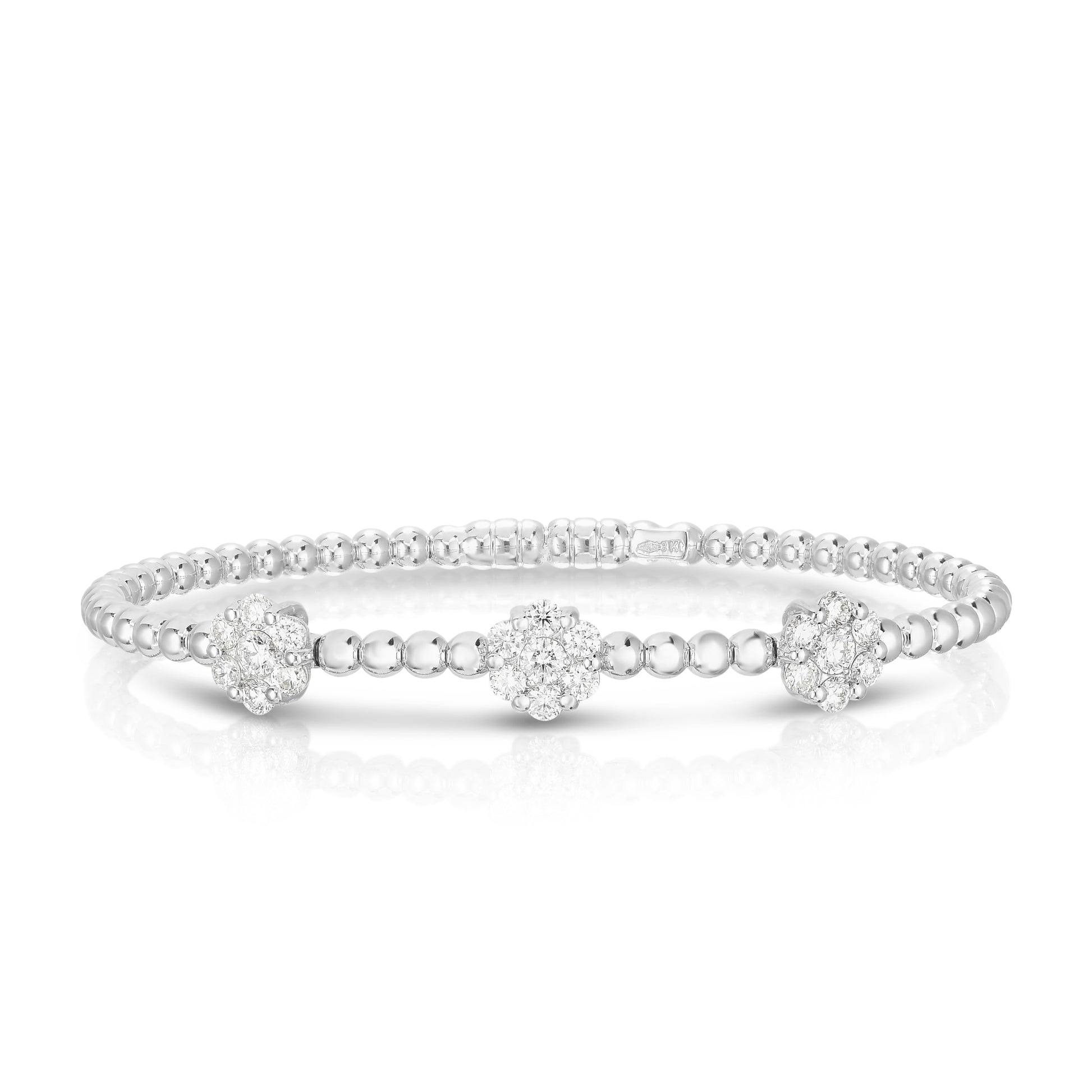 Handcrafted Triple Cluster Bangle - 1ct Diamonds in 18K White Gold | The Jewelry Addict